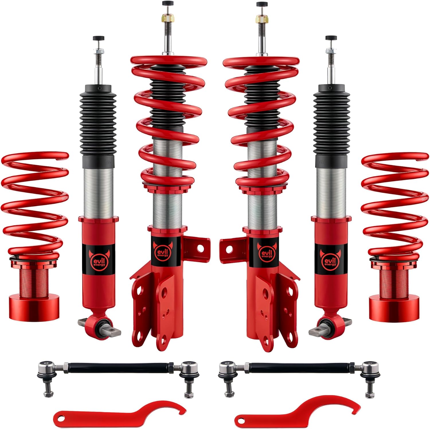 EVIL ENERGY Coilovers Compatible for Ford Fusion 2013-2020, Height Adjustable Coilovers Lowering Kit with 32-Level Damper Adjustment, Coilovers Suspension Kit, Red