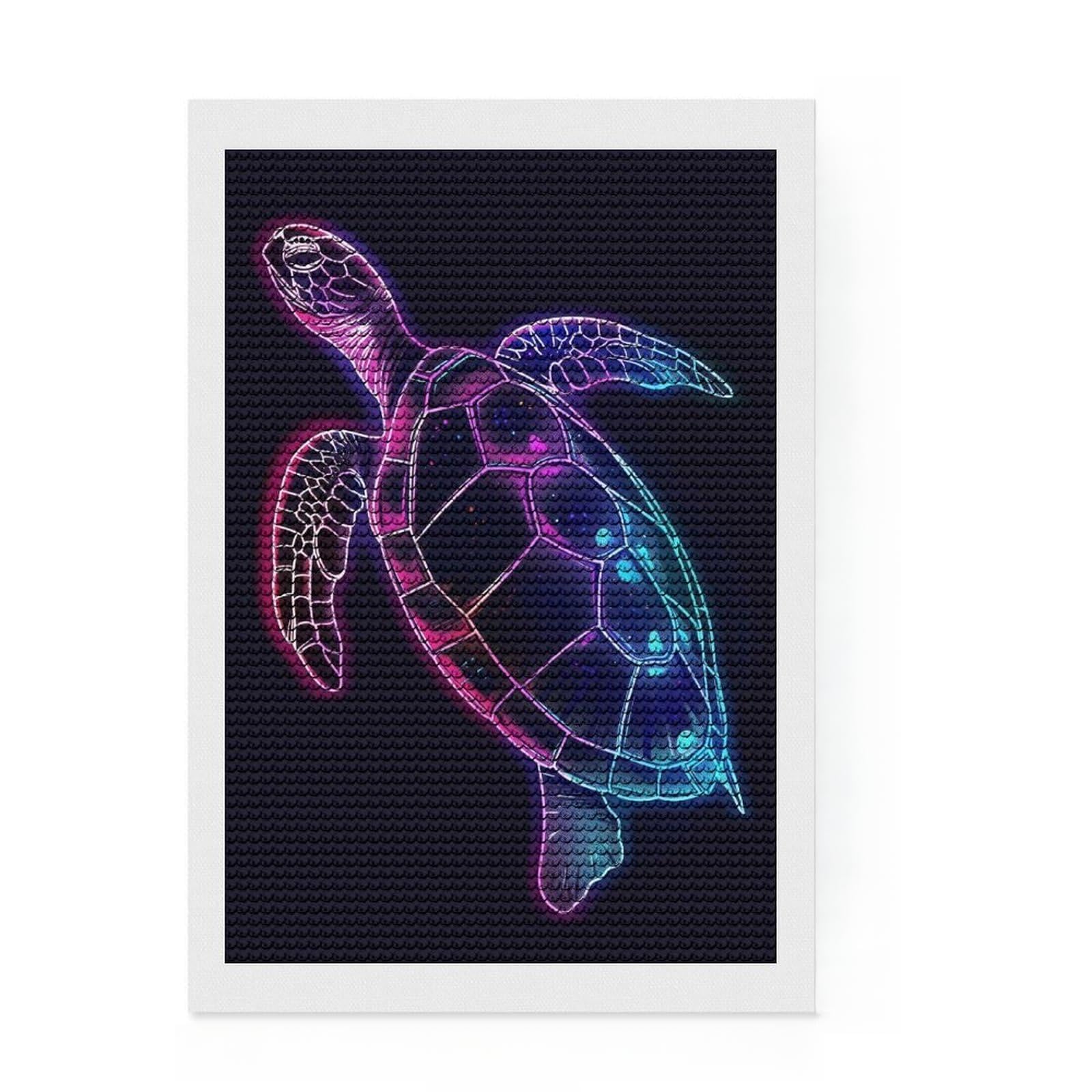 Junmoney Turtle Neon Animal Diamond Painting Canvas Set 8"x12", Neat Printed Canvas, Creative Leisure Activity, Cosy Home Accent