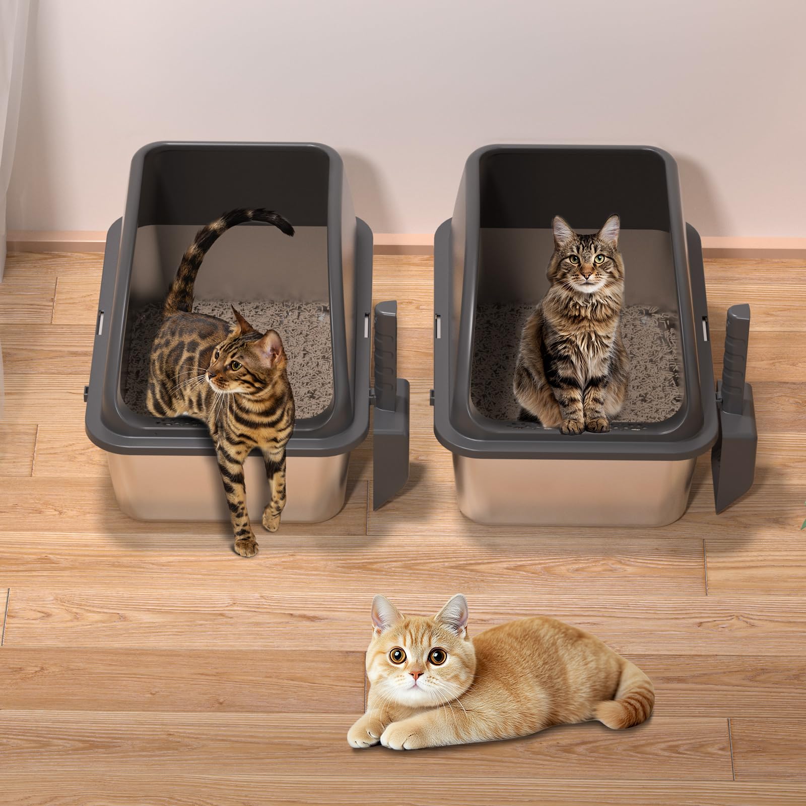 KITCATY Lettiera per gatti in acciaio inox, 50,8 cm di lunghezza x 35,1 cm di larghezza x 35,1 cm di altezza, con coperchio, non assorbe gli odori, a prova di perdite, antiaderente, facile da pulire