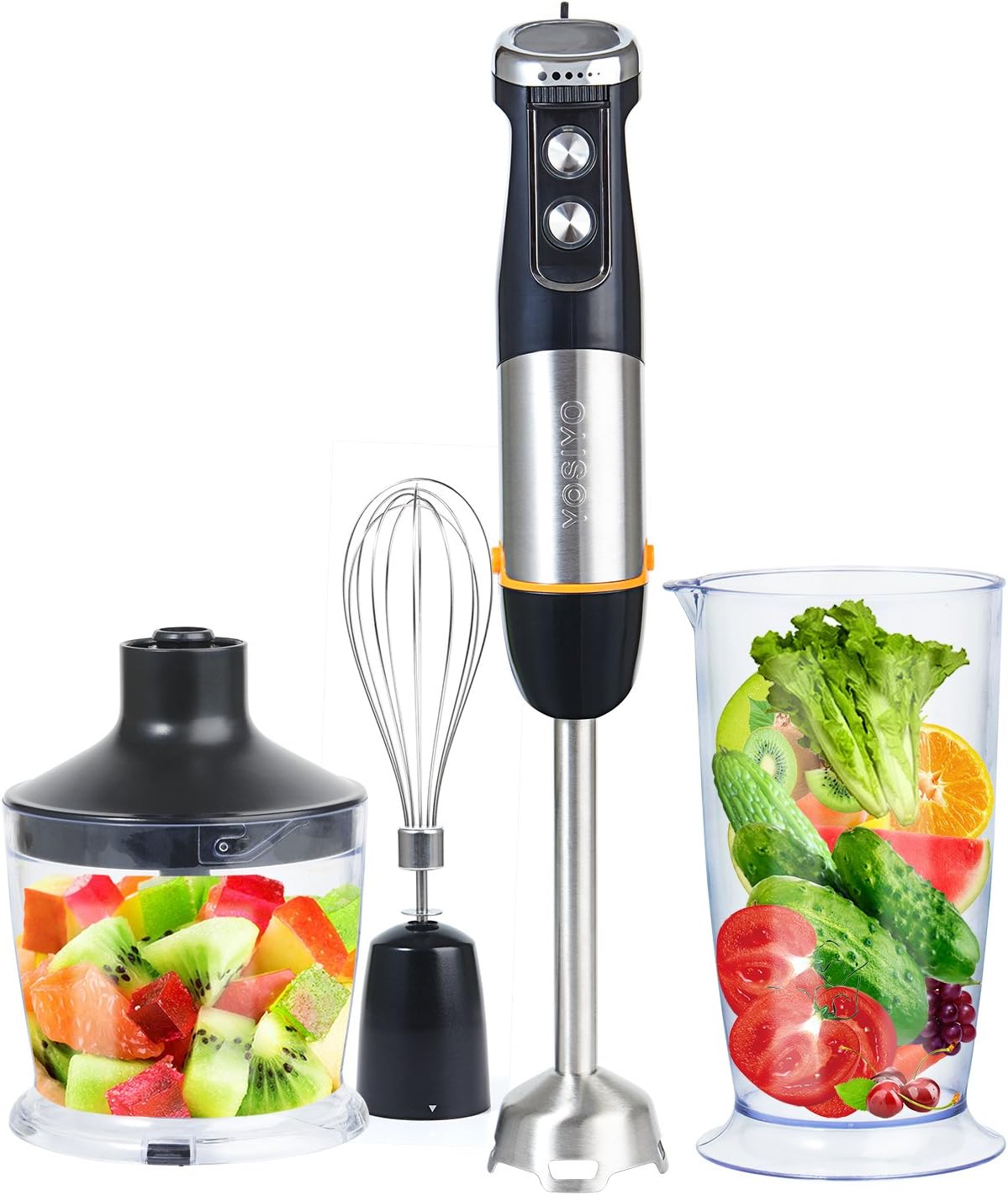 Hand Blender Set 3 in 1 600W, 6 Speed and Turbo Setting with 500ml Food Processor Bowl, Whisk and 700ml Measuring Cup for Soup, Smoothie maker and Baby Food-Black