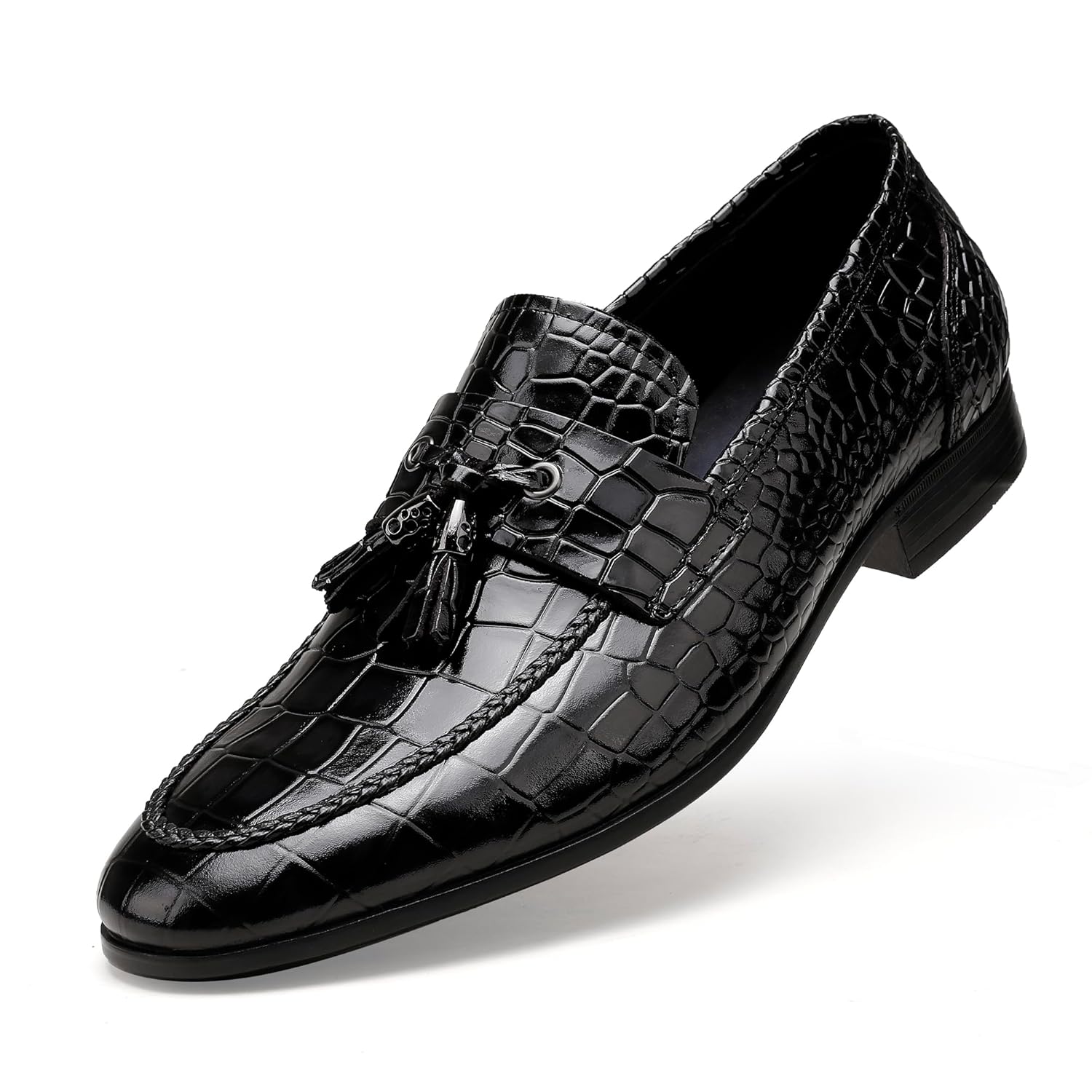 Tassel Loafer for Mens Casual Crocodile Printed Tassel Dress Shoes Leather Slip-on Penny Loafer for Men