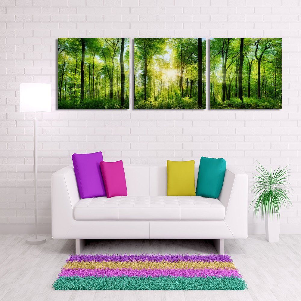Set 3 Toiles Jungle Verte Encadrées – Tableau Forêt Tropicale 40x30cm, Décoration Murale Nature & Zen Chambre/Salon