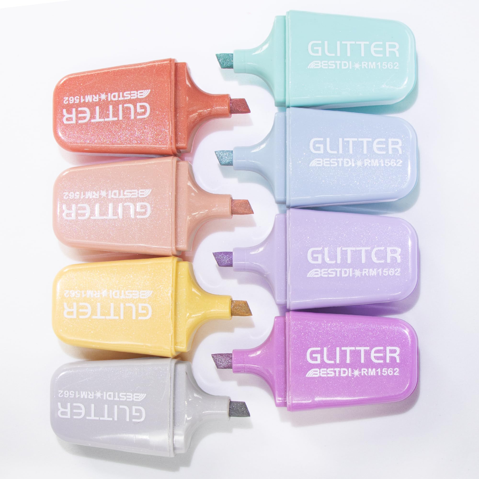 BONACE 8Pcs Glitter Highlighters,Mini Highlighters Marker,Chisel Tip Marker Pens,No Bleed, Quick Dry,Back to School Supplies（Sliver Glitter）