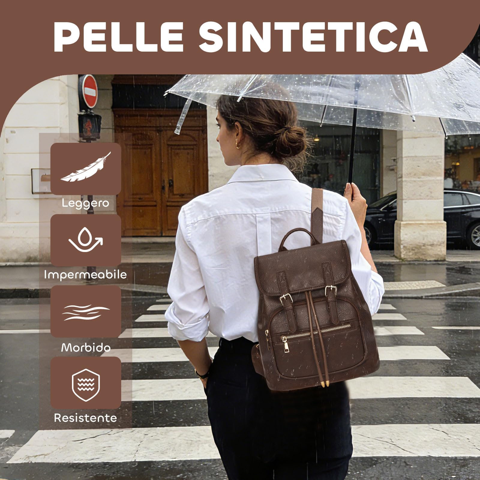 Leathario Zaino Donna in Pelle Vegana Antifurto con 6 Porta-Carte RFID Incluse, Elegante e Impermeabile, Zaino Casual per Università, Viaggi e Uso Quotidiano, Regalo per Donna