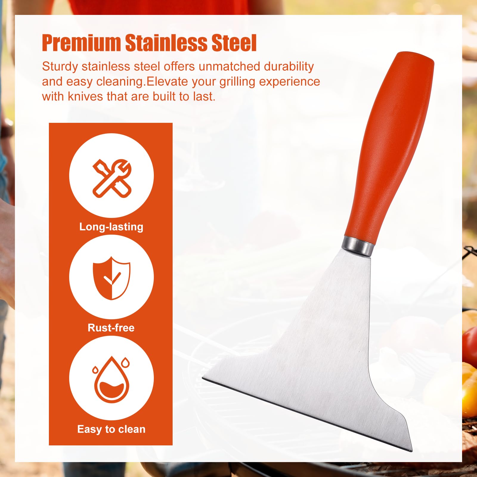 Gosknor Raspador de Plancha para Superficie Plana, Acero Inoxidable Raspador de Plancha para Exteriores Raspador de Parrilla Duradero Antideslizante para Parrilla al Aire Libre