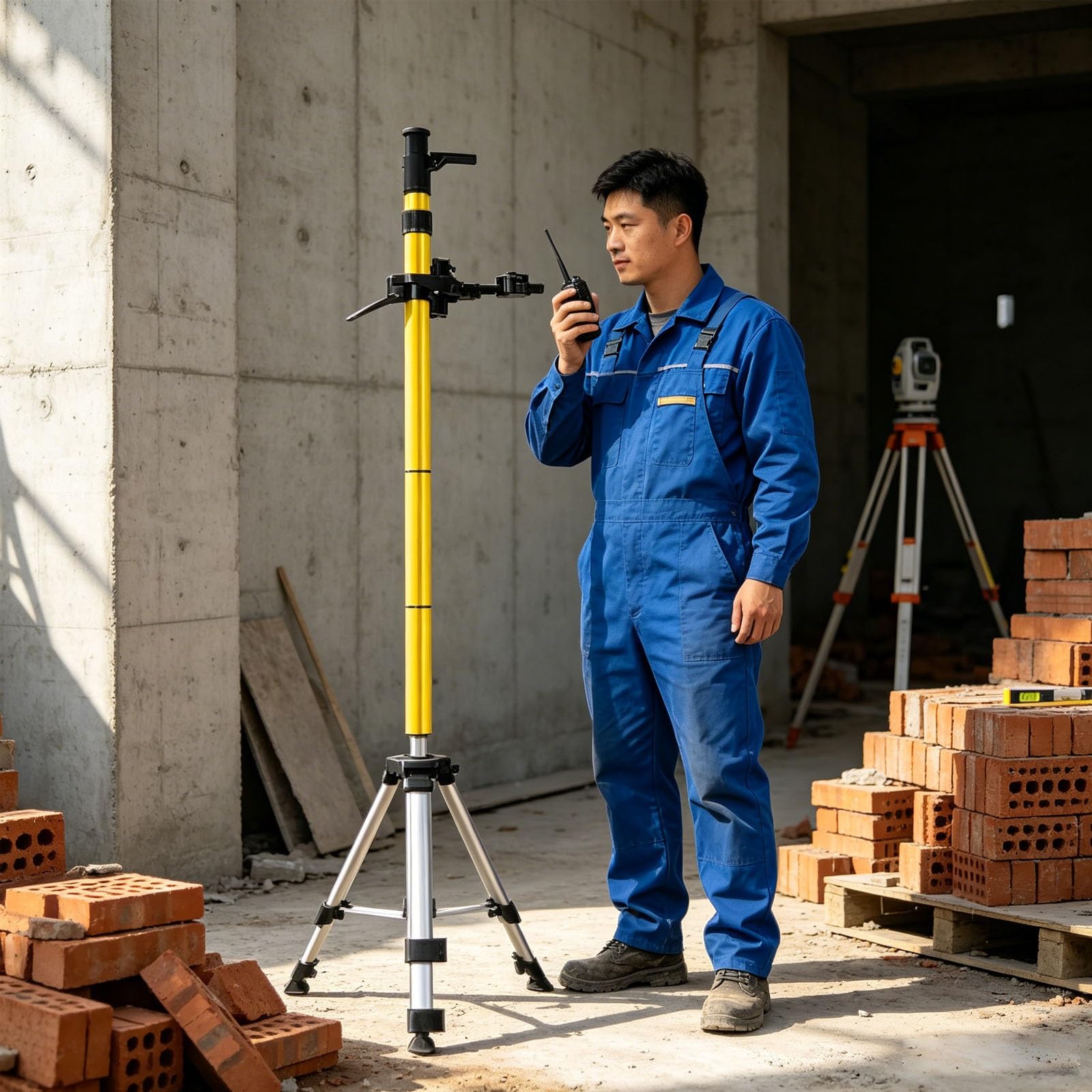 Srnsaeb One Color Extra Long Laser Level Pole With Tripod & Multifunctional Pan Head, Adjustable Extendable Leveling Mounting Poles For Telescope Ring Light Projector Spirit Levels(4.8M/15.7Ft)