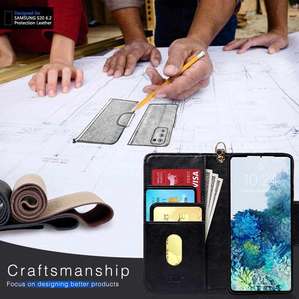 FYY Case for Samsung Galaxy S20 5G 6.2", [Kickstand Feature] Luxury PU Leather Wallet Case Flip Folio Cover with [Card Slots] and [Note Pockets] for Galaxy S20 5G 6.2 inch Fish-Scale Pattern Black