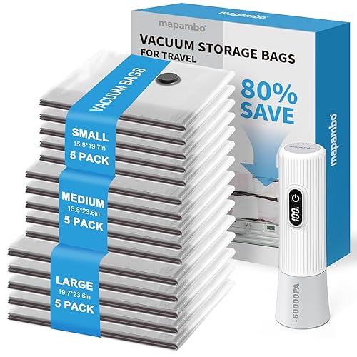 Mapambo Travel Vacuum Bags with -60000Pa LED Electric Pump, 15