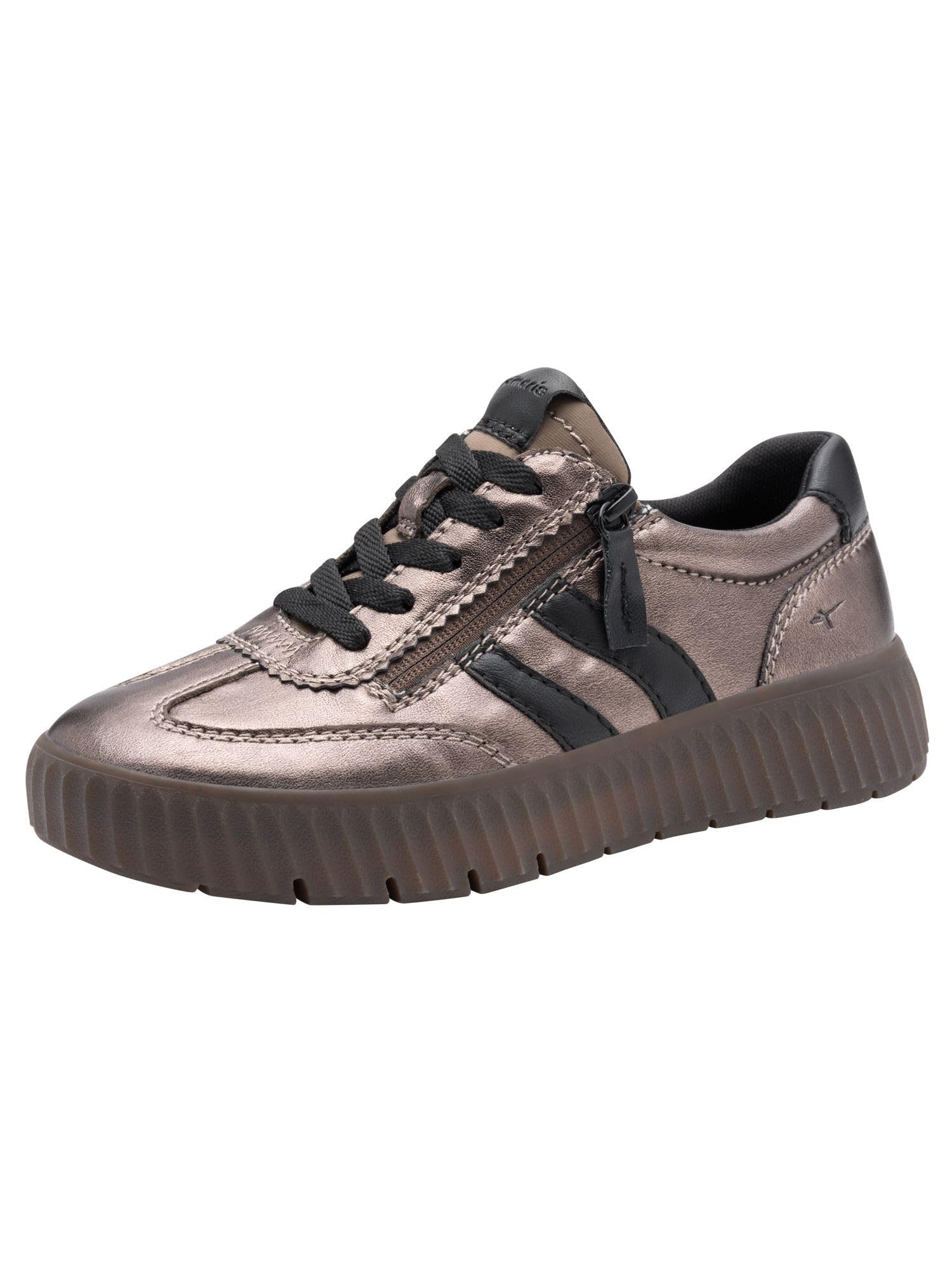 Tamaris Comfort Women’s Flat Sneakers with Zip Casual, Pewter, 7,5 UK