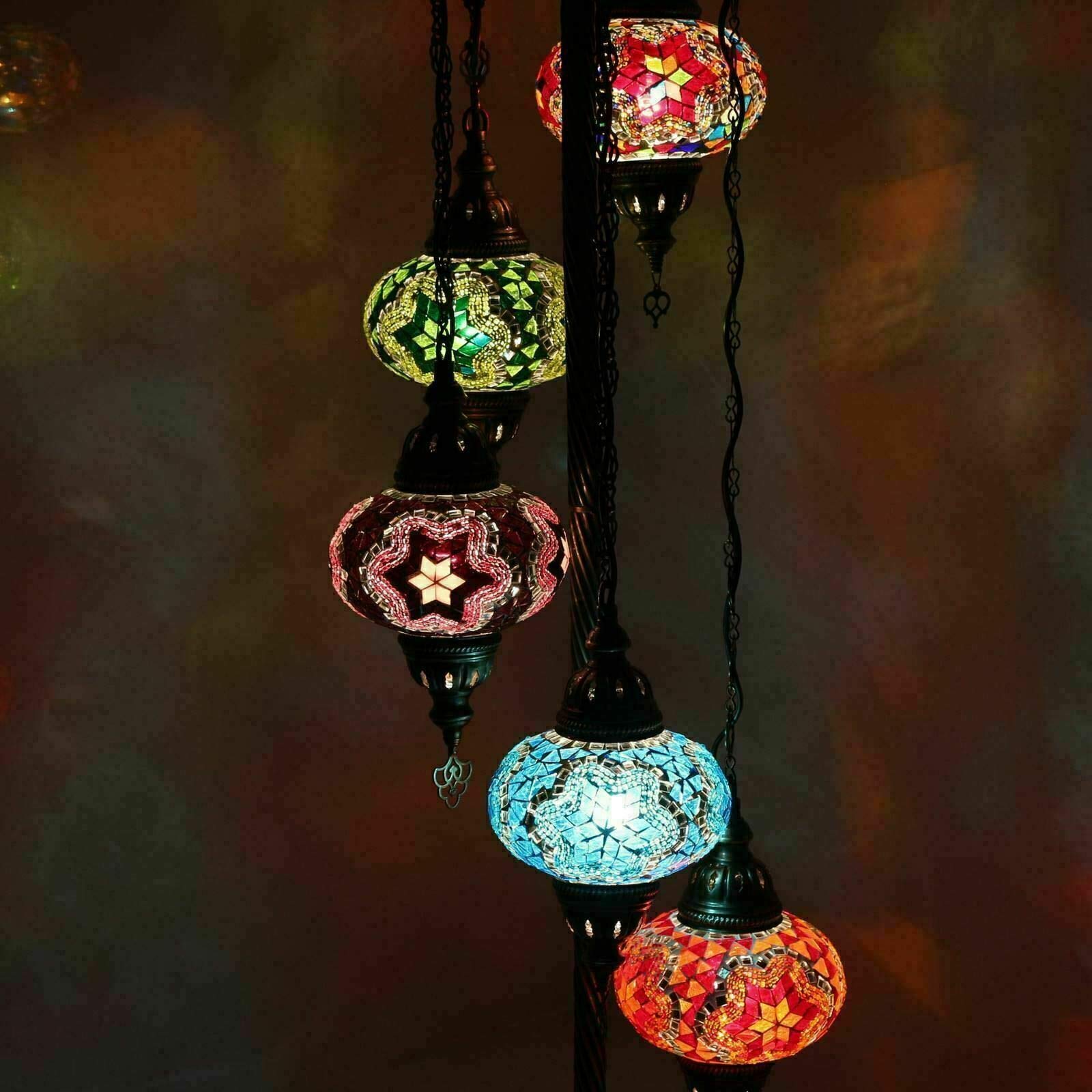 Turkish Moroccan Mosaic Floor Lamp Light, Handmade Glass Mosaic Multicolour Tiffany Floor Lamp Light 5 Large Globe-with LED Bulb