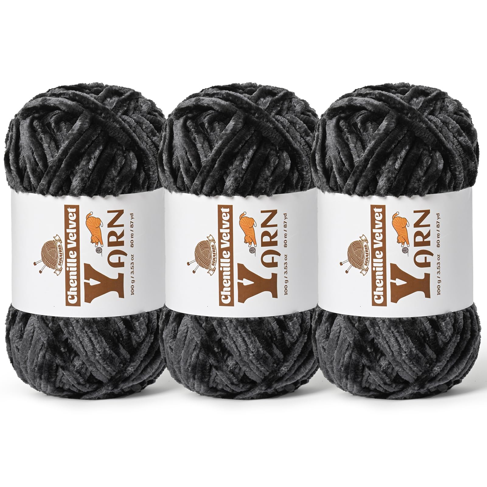 Chenille Crochet Carbon Grey Yarn 3 Pack