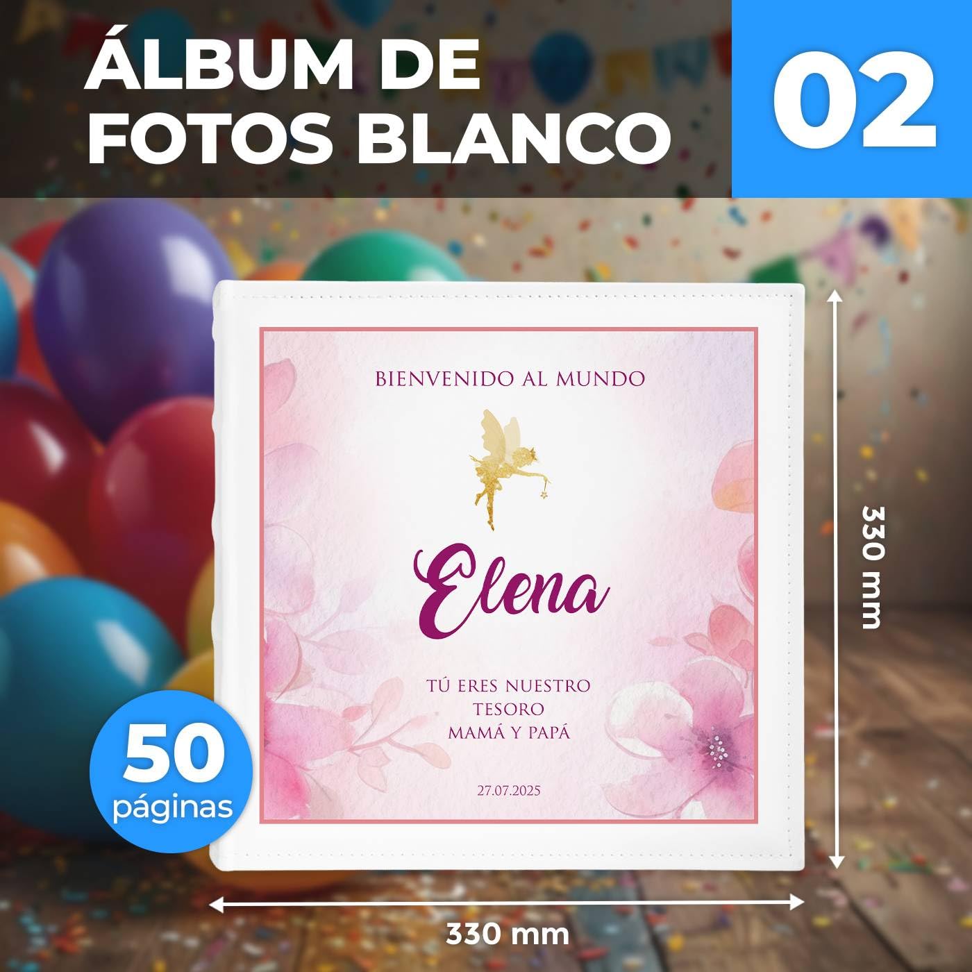 Maverton Álbum Fotos Personalizado 33x33x6 cm Espacio Para 500 Fotos Hada