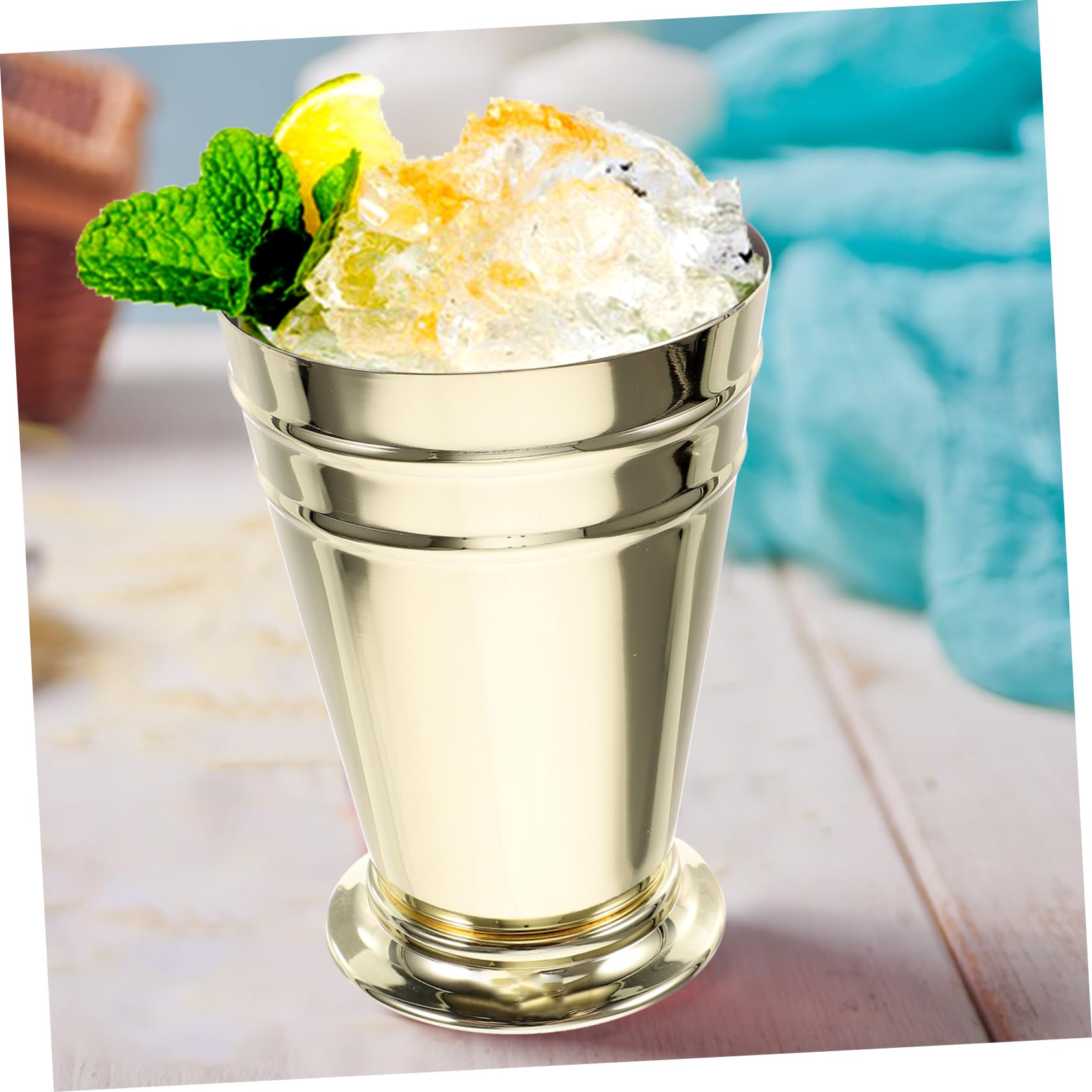 COLLBATH Stainless Steel Cocktails Es Iced Cup Vintage Metal Wine Cup Crimping Mug for Church