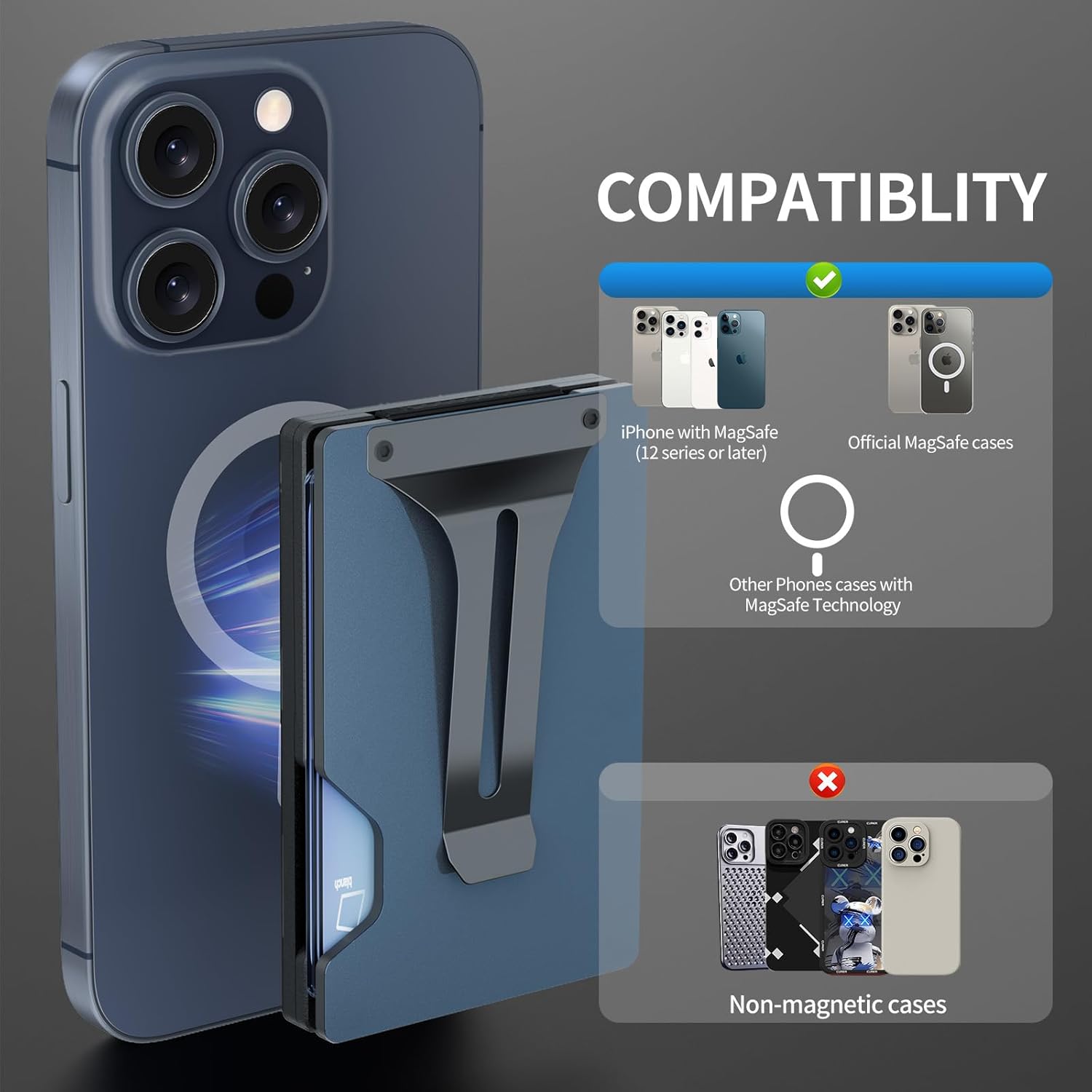 Magnetic Phone Wallet with Apple MagSafe - Metal Card Holder with AirTag Holder, RFID Blocking & Money Clip Mag Safe Wallet for iPhone 16 15 14 13 12 Pro Max/Pro/Plus/Mini - Image 6