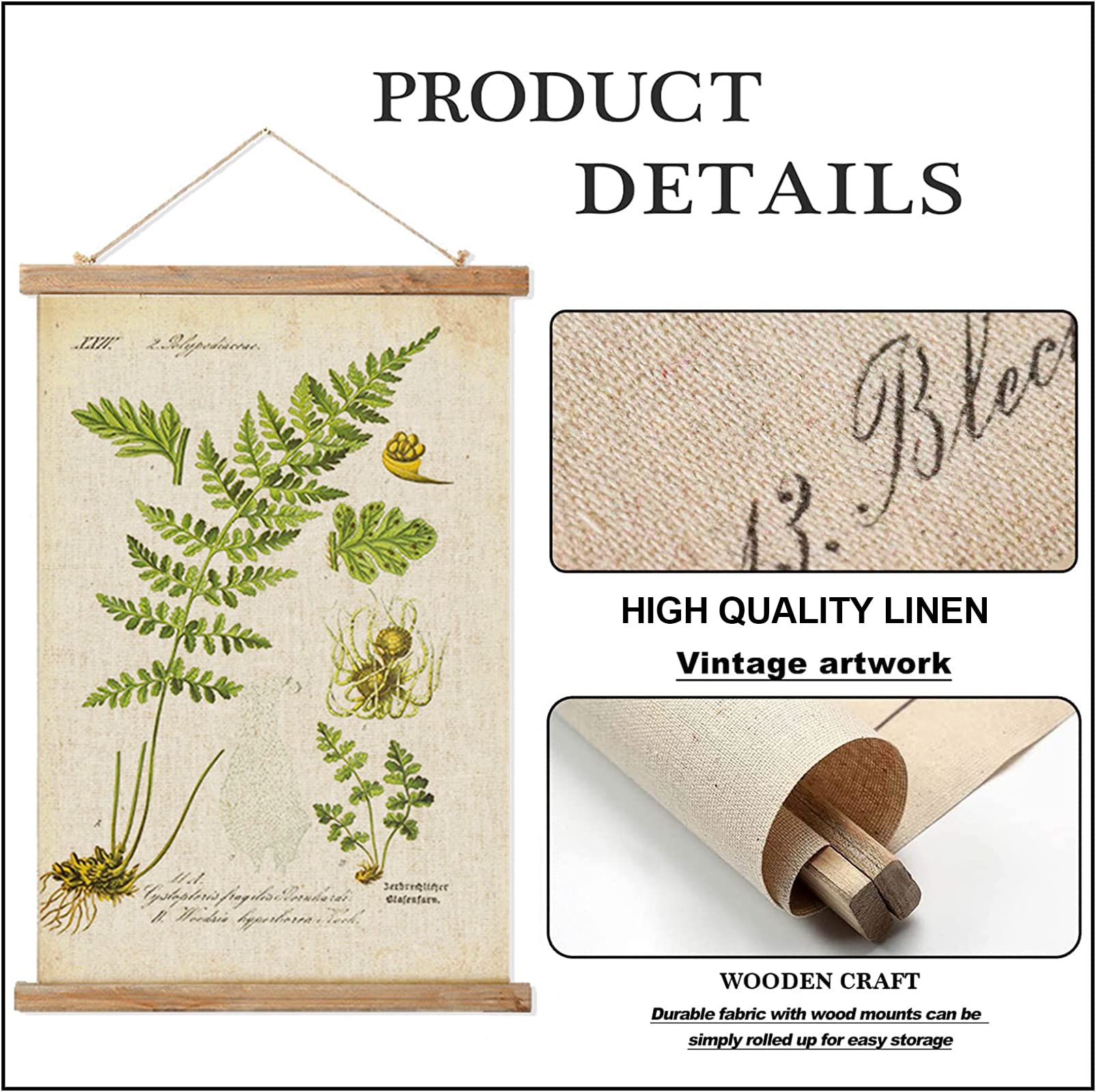 Cuadro Vintage Para Colgar Con Estampado Lino - Decoración Pared Retro, Motivo Pájaros, Marco De Madera