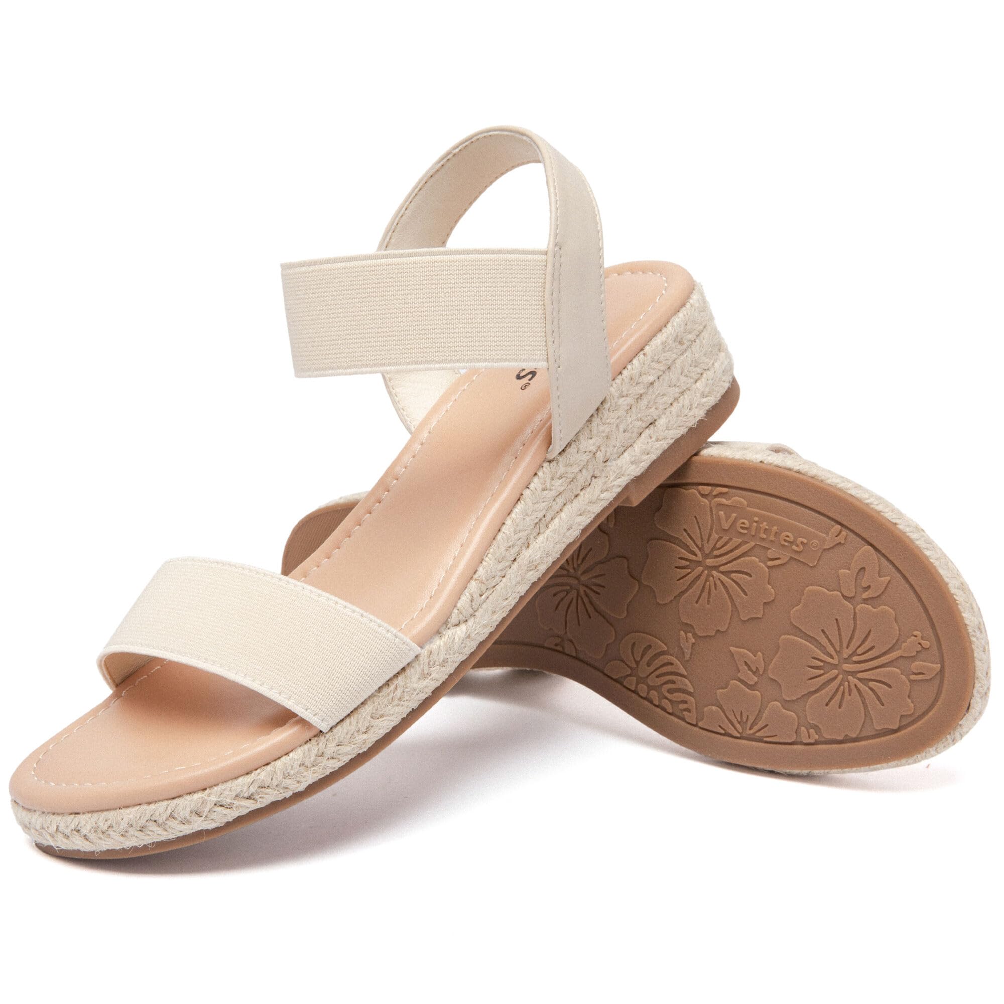 Veittes Sandales compensées à plateforme pour femmes,Sandales compensées espadrilles d'été habillées à talon avec bride élastique à la cheville, bride unique et orteils ouverts