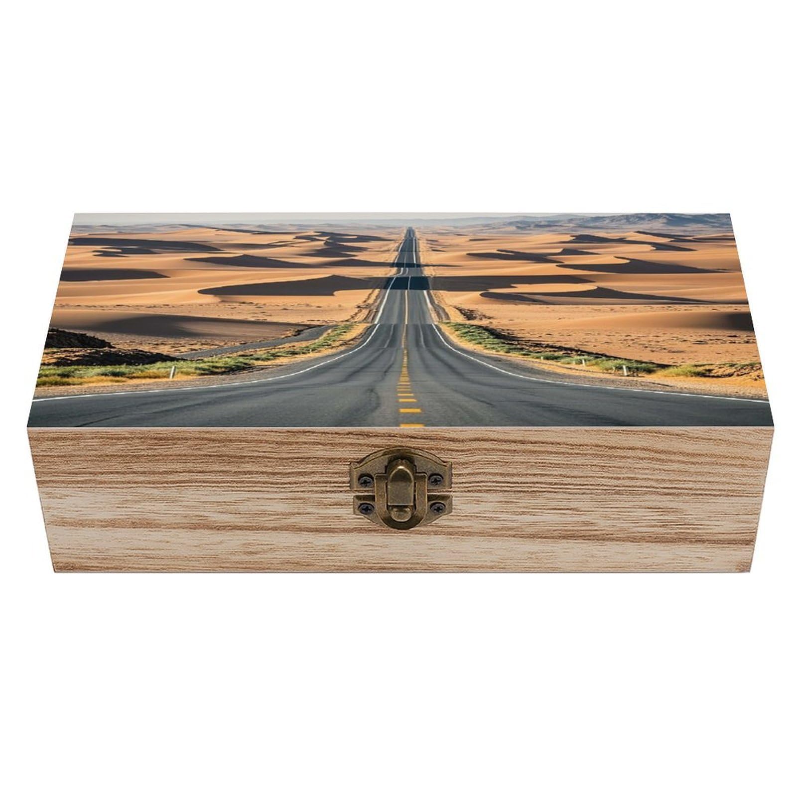 LZQPOEAS Desert Road Wooden Box Storage Space to Organize Jewelry in A Beautiful Small Storage Box Decorative Card Boxes Memory Treasure Boxes for Crafts And Photo Storage