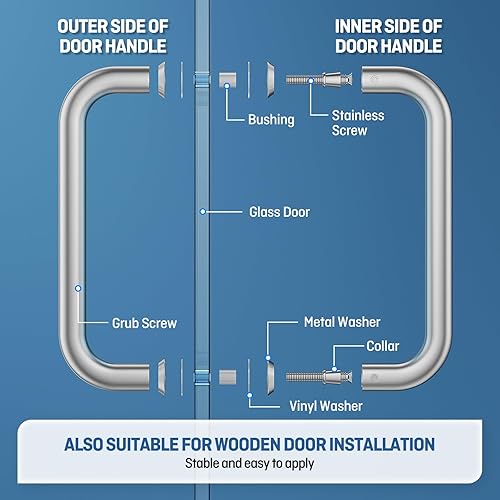 Miniatura 6 de Ranbo Tirador de puerta de vidrio sin marco de 8 pulgadas en forma de C, se adapta a puertas de vidrio de 8 a 0.472 in, distancia de orificio de