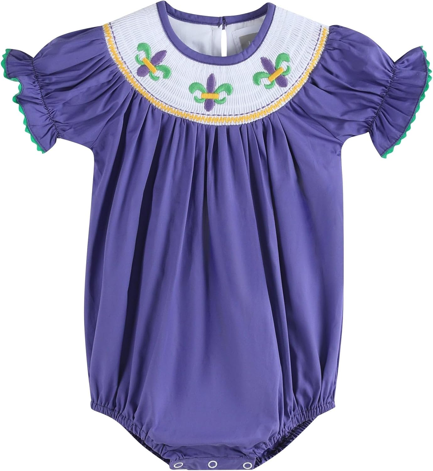 Lil cactus Baby Girls Purple Mardi Gras Smocked Romper