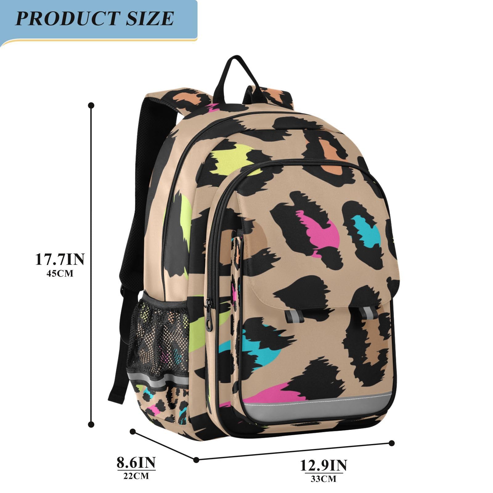 Kinder-Rucksack, bunt, Leopardenmuster, Schultasche, Rucksack, Tagesrucksack, Büchertasche, Reiserucksack für Jungen und Mädchen, mehrfarbig, 33 x 22 x 45cm / 12.9 x 8.6 x 17.7inch