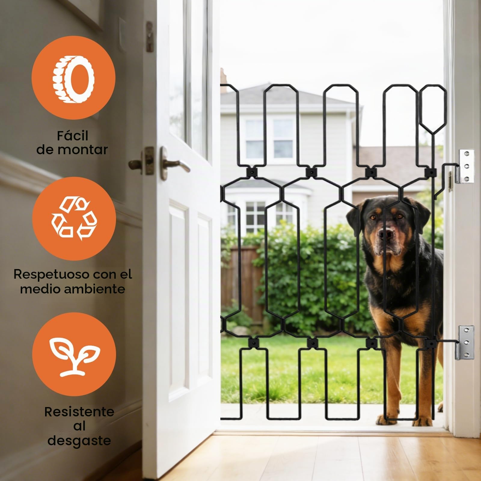 Barrera para Perros, 66 x 78 cm Vallas para Perros Retráctil de Metal Puerta para Perro con Diseño de Recorte Grande Valla para Perro para Puertas de Entrada Cocinas Dormitorios y Autocaravanas