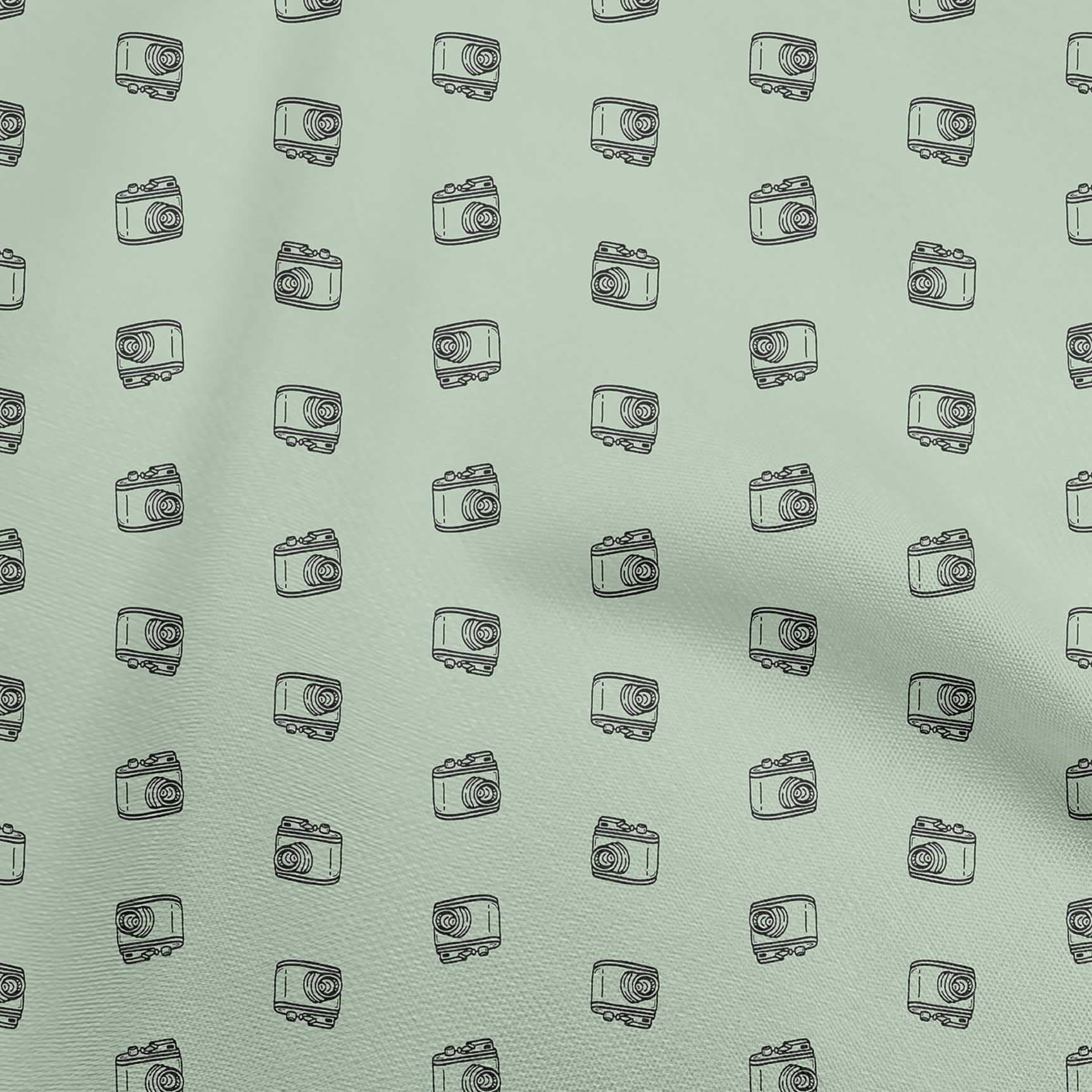 oneOone Viscose Jersey Light Green Fabric Retro Minimal Camera Fabric for Sewing Printed Craft Fabric by The Yard 60 Inch Wide