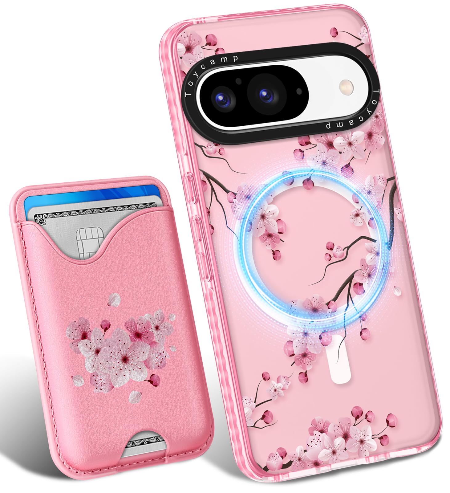 Toycamp for Pixel 9 Pro/Pixel 9 Case - Compatible with Magsafe Credit Card Holder Wallet Magnetic Cute Women Teen Girls Kawaii Girly Unique Flower