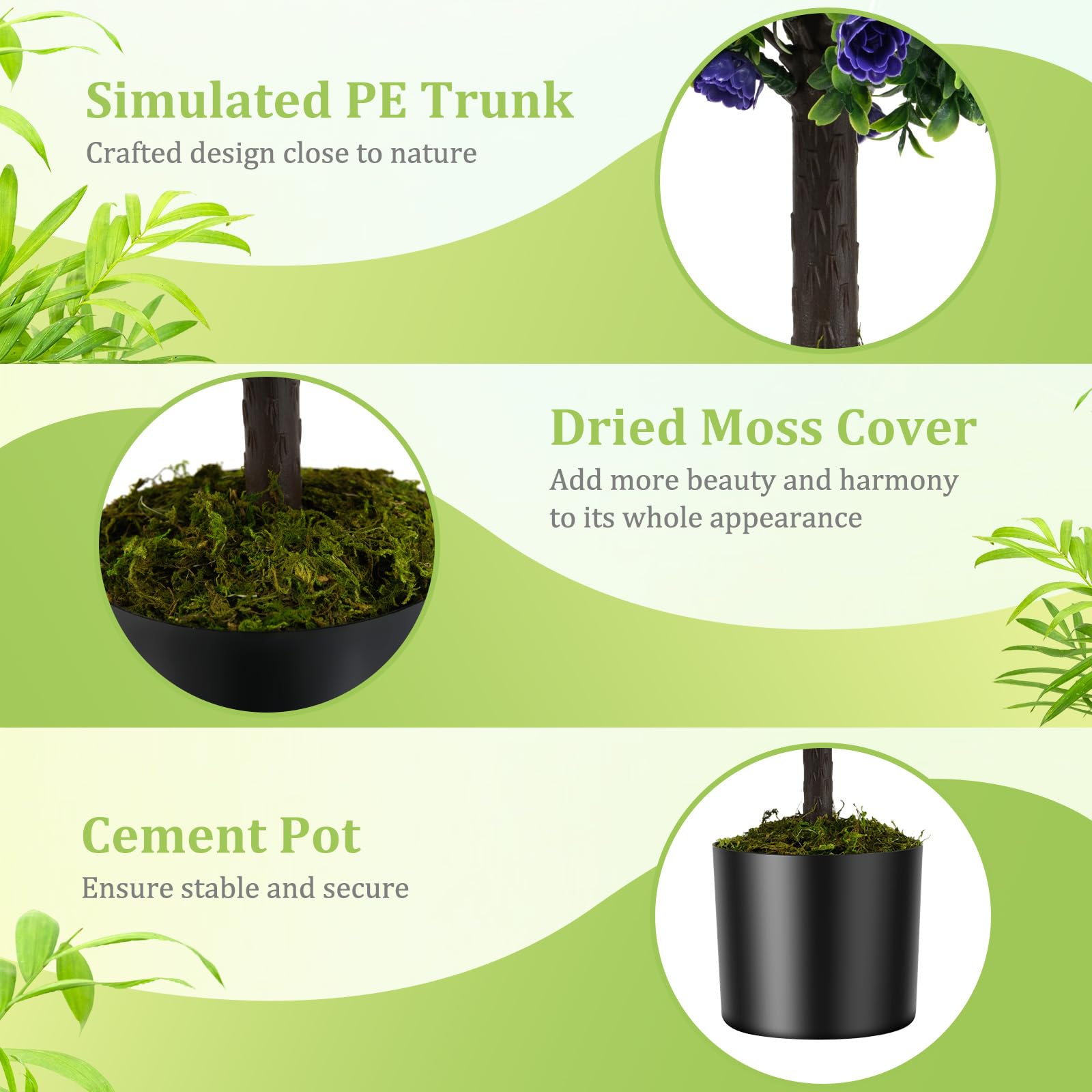 GIANTEX Set di 2 alberi di bosso con rose viola, piante artificiali in vaso con palline di cespugli di bosso, protezione solare, piante ornamentali per ingresso, soggiorno, balcone