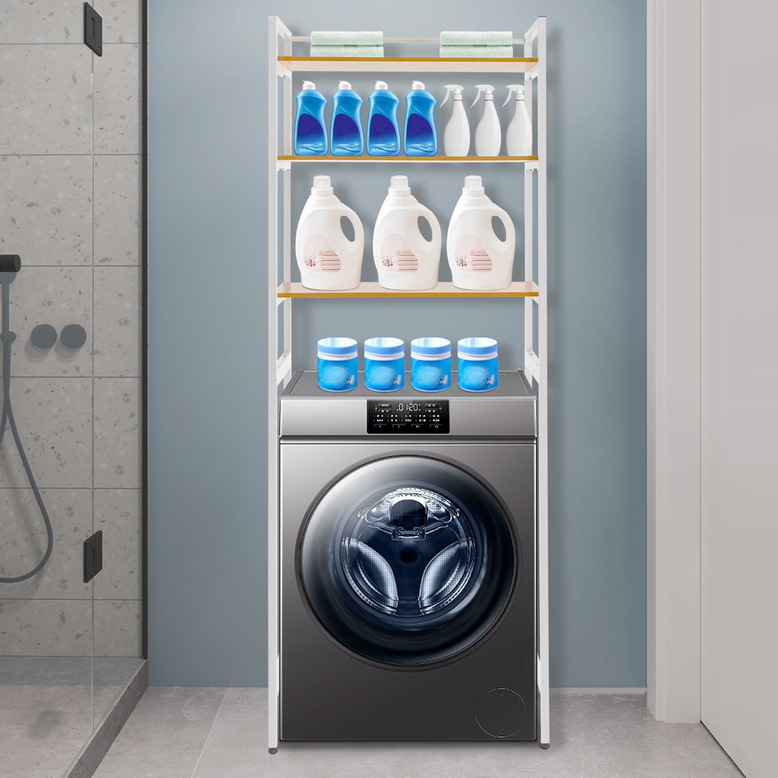 Mensola autoportante per lavatrice, 3 ripiani, mensola da bagno, organizer da bagno, multifunzionale, scaffale autoportante, per cucina, bagno, ecc