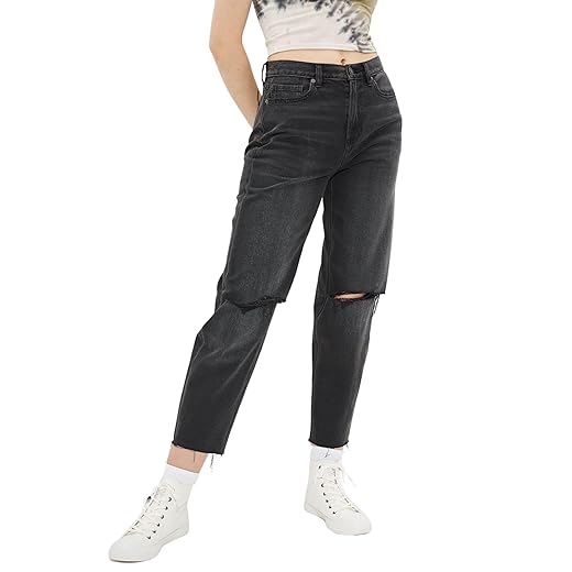 American Eagle USA AE Ripped Relaxed Mom Jean Rocker Black- Size 0