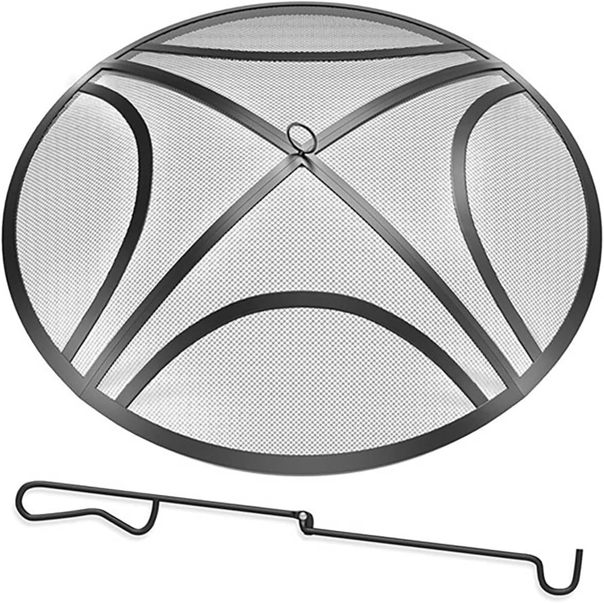 40-inch Heavy Duty Fire Pit Spark Protector | Rust-Proof Mesh Cover with 23.6-inch Fire Poker and Heat-Resistant Handle, Suitable for Outdoor Backyard Patios.
