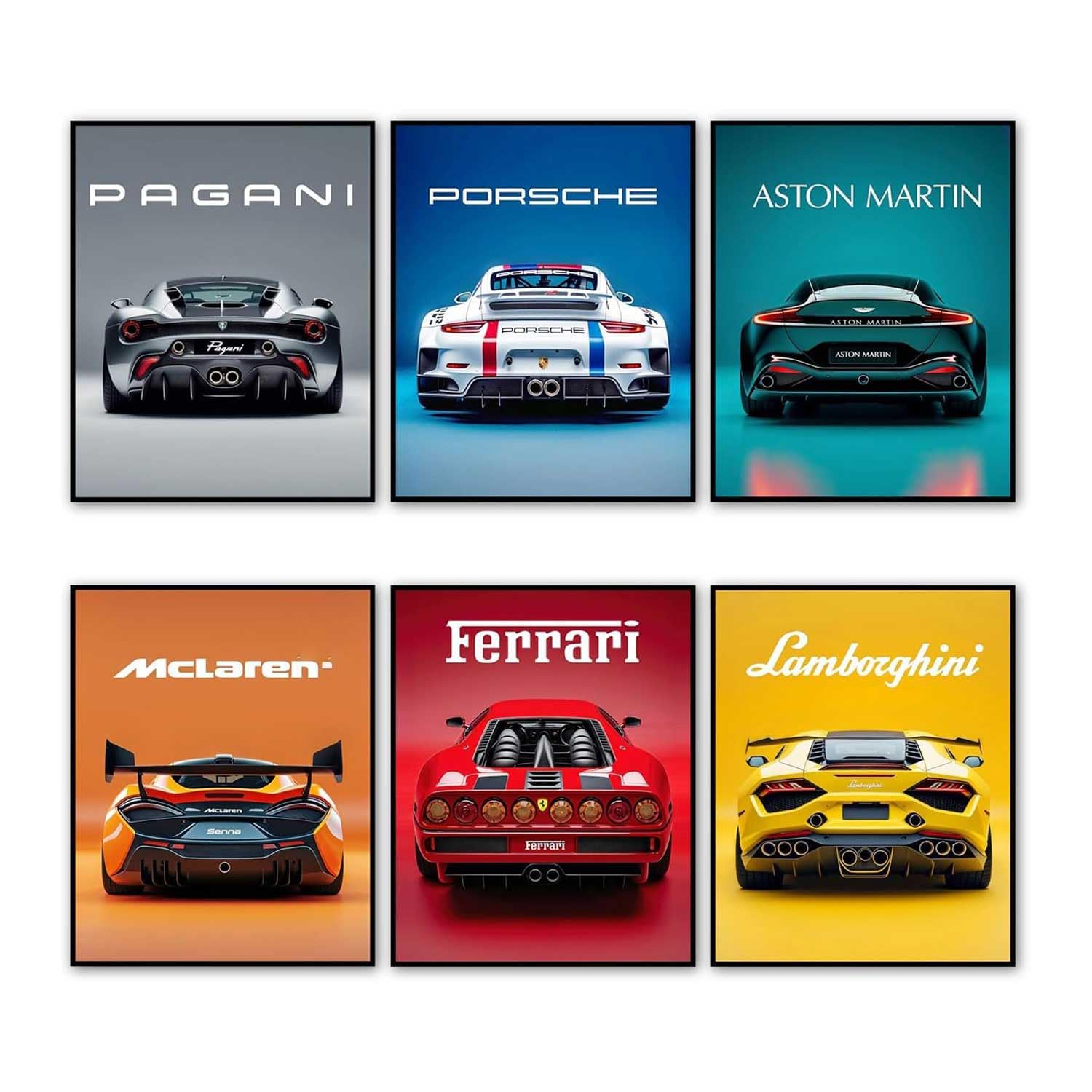 6PCS Sports Car Posters, Car Posters for Bedroom, Racing Cars Wall Art, Modern Vehicle Prints Painting, Supercar Poster on Street Wall Decor, Artwork for Boys Bedroom, for Racing Enthusiasts Decor