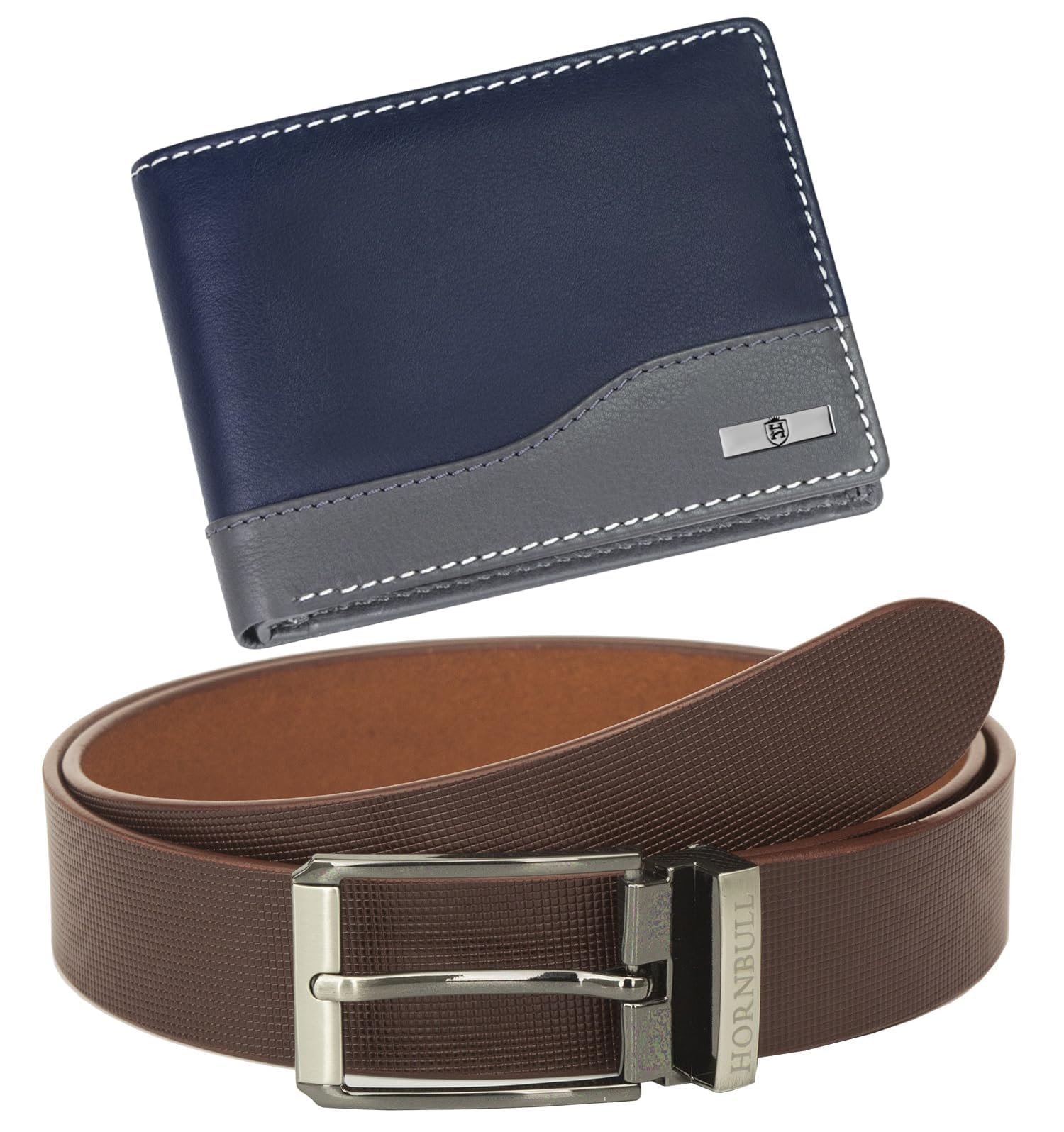 HORNBULL Men's Leather Buttler Gift Hamper | Navy Wallet with Brown Belt Combo Gift Set |s Combo BW45115