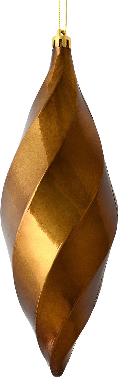 Vickerman 8" Shiny Swirl Finial Ornament, Shatterproof Plastic, Holiday Christmas Tree Decoration, 6 Pack, Mocha