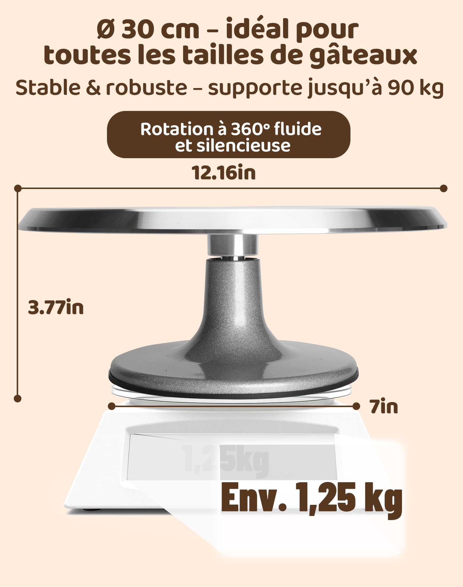 LAOYE Plateau à Gâteau Rotatif en Aluminium de 30 cm avec Pied - Plateau Tournant pour Décoration de Gâteaux