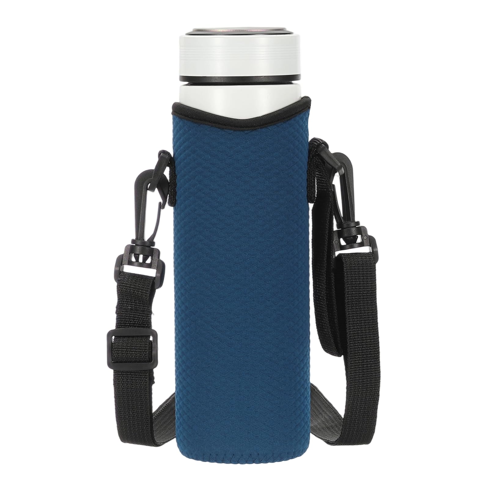 sourcing map Neoprene Water Bottle Sleeve with Strap, 18.5 oz Insulated Water Glass Bottle Carrier Bag Diamond Grid Collapsible Drink Bottle Sleeve Cover Holder with Handle, Navy Blue