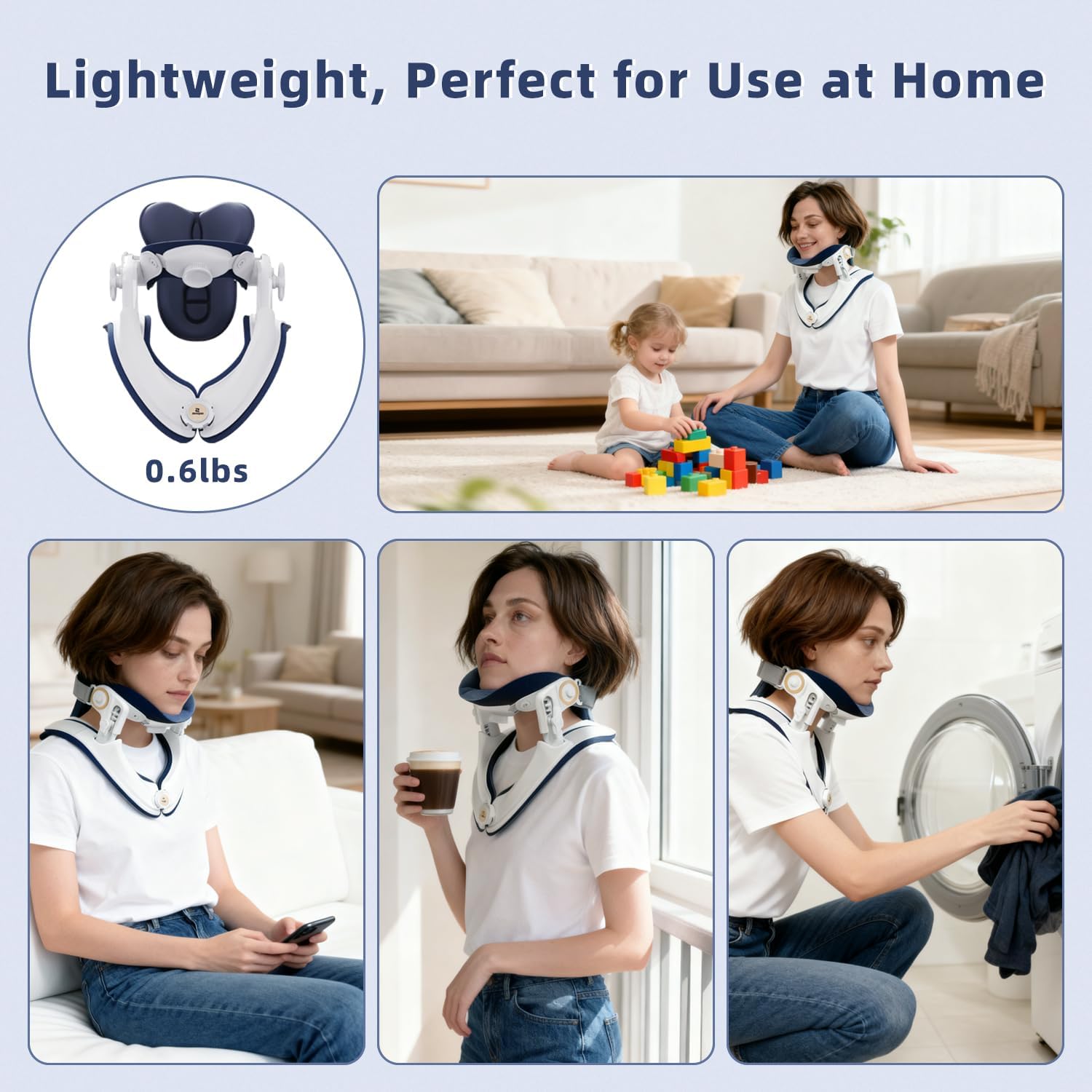 Cervical Traction Device, Lightweight & Adjustable Neck Stretcher for Neck Support, Cervical Neck Traction Device for Home Use, Neck Pain & Tension Relief (White)
