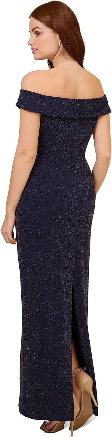 Adrianna Papell Women's Metallic Knit Draped Gown
