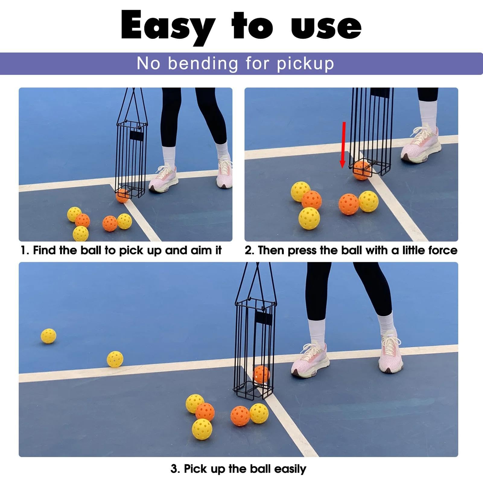 Cesta recogedora de pelotas de tenis de acero inoxidable con mango