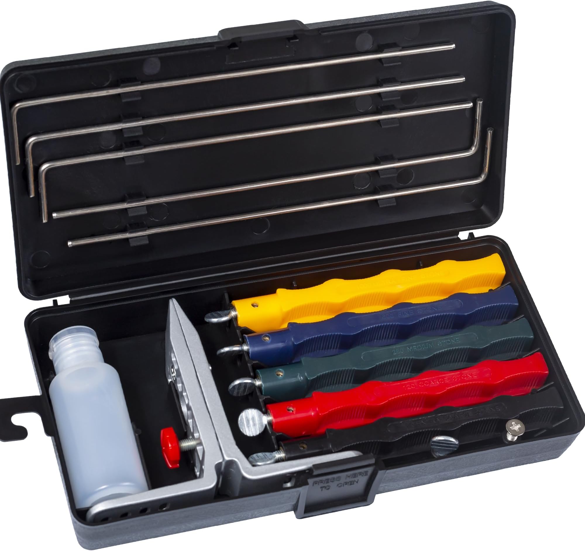 CWOVRSKnife Sharpener System, Precision Knife Sharpener, Professional Fix-Angle Knife Sharpening System Chef Blade Grinder for Outdoor Sport, Kitchen, Workshop - 5 Whetsones (NO Oil)