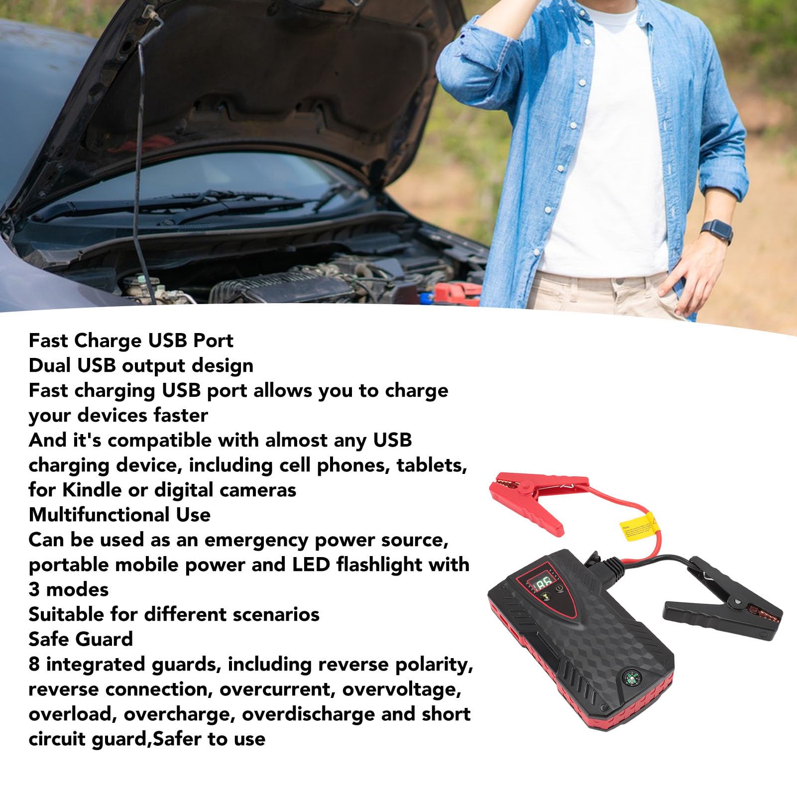 KUKUPOW Avviatore Batteria Auto 1500A - Power Bank Emergenza Per Auto Fino 7.0L | 12V Jump Starter Con Torcia LED - Foto 8
