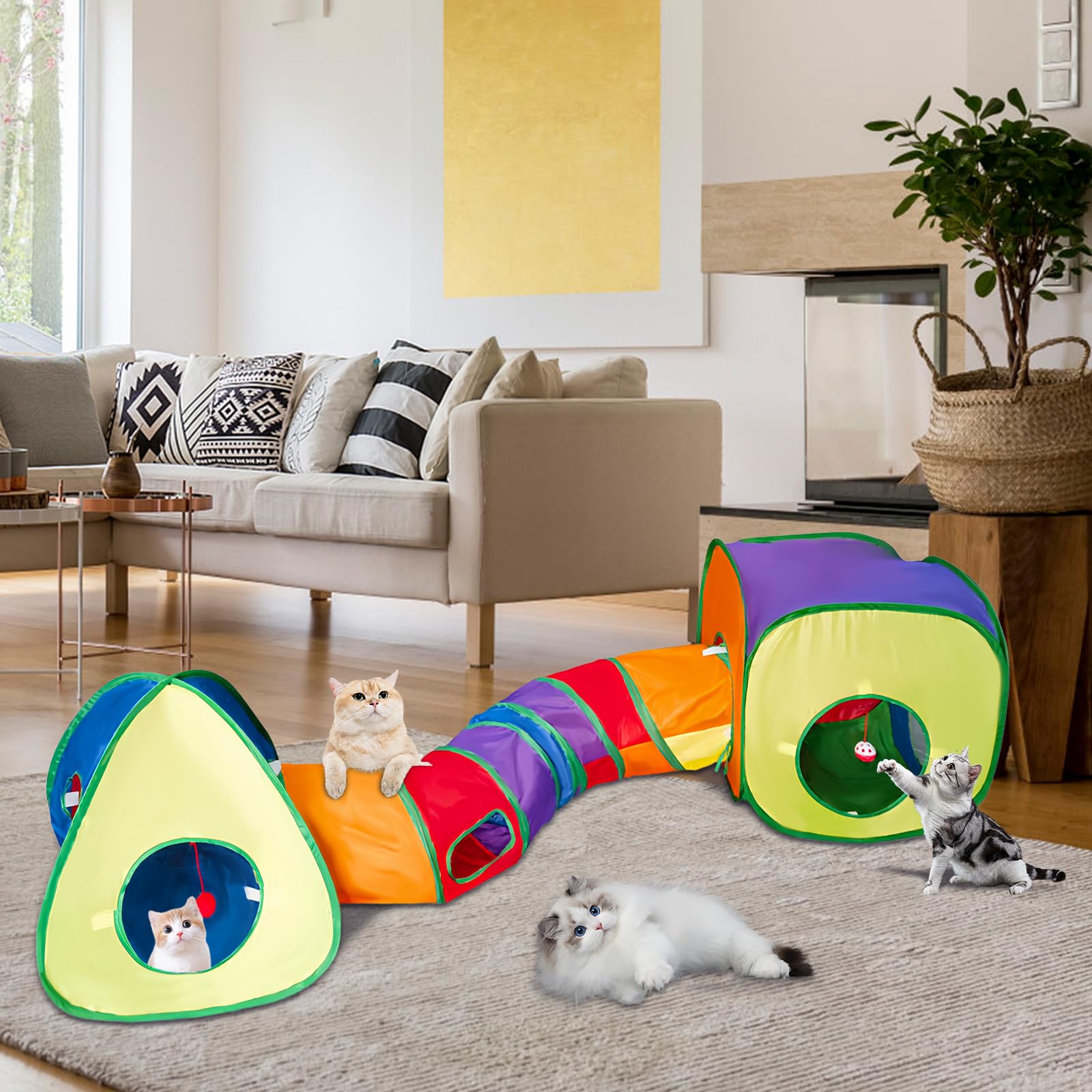 3 en 1 Túnel de Juego para Gatos y Perros, Tienda de Campaña Plegable para Interiores y Exteriores, Interactivo Juguete para Conejos (A)