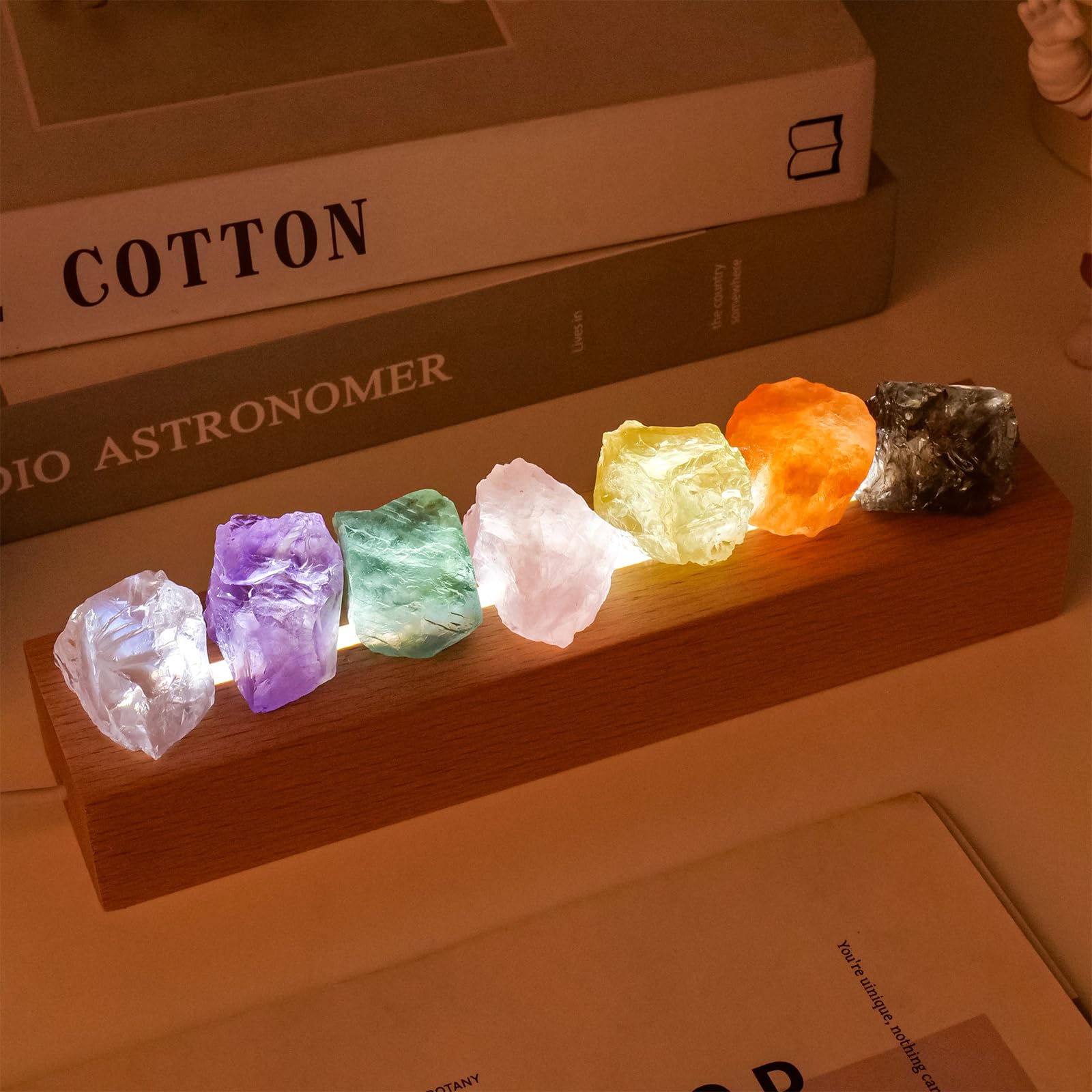 Runyangshi Crystal Night Lamp Natural Healing Crystal Raw Stone USB Port 3 Colours Dimming Mode Bedroom Lamp Suitable Night Light Ideal Gift