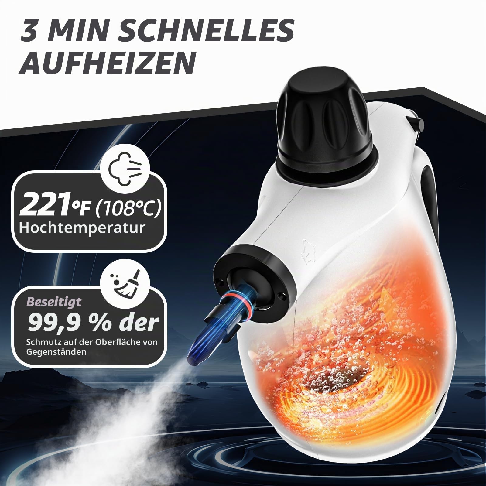 Dampfreiniger Handgerät, Handdampfreiniger 350ML 1300W Reinigungsdampfer, Tragbarer Mehrzweck-Dampfreiniger mit Sicherheitsschloss und 12-teiligem Zubehör-Set zum Entfernen von Schmutz, Fett