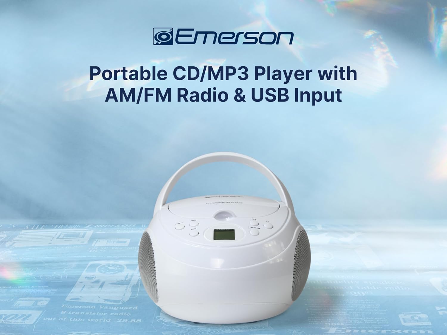 Emerson EPB-3006 Portable CD/MP3 Player Boombox, front view amb controls