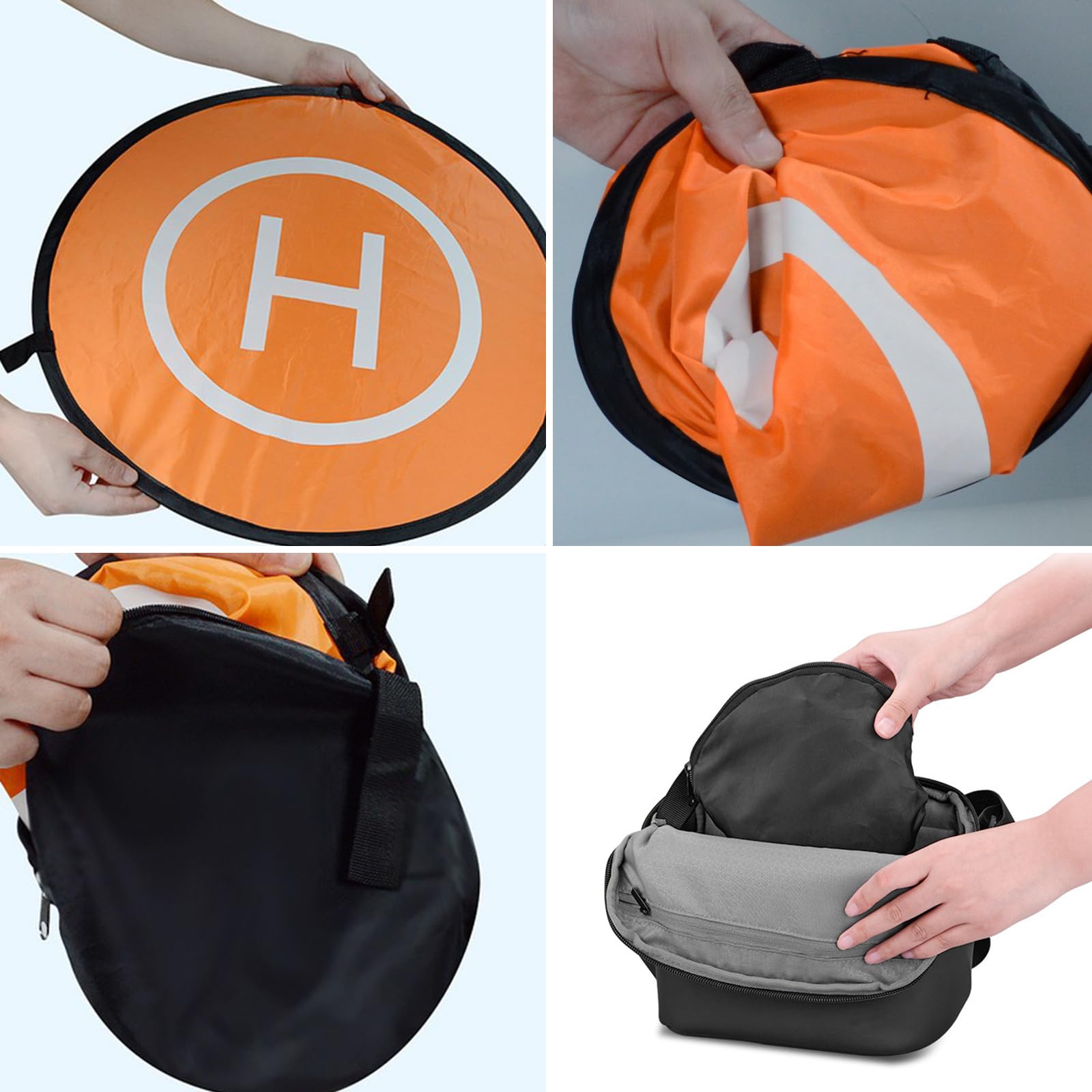 Helipad Dronepad, Drone Landing Pad, Pieghevole, Tappeto di Atterraggio, Arancione, Diametro 55cm, con Borsa
