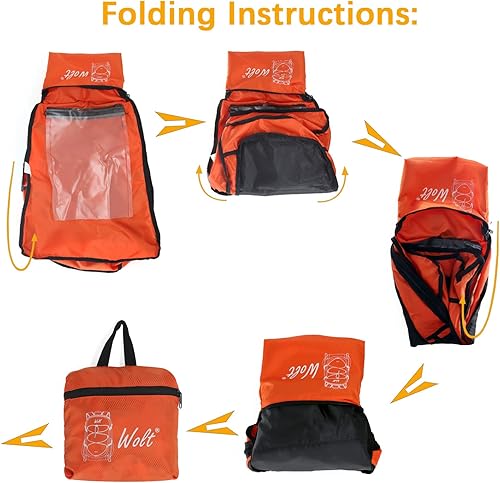 Vista 12 de WOLT Mochila de senderismo plegable ligera de 40L para viajes, camping, deportes al aire libre, Negro -, Mochila de senderismo ligera