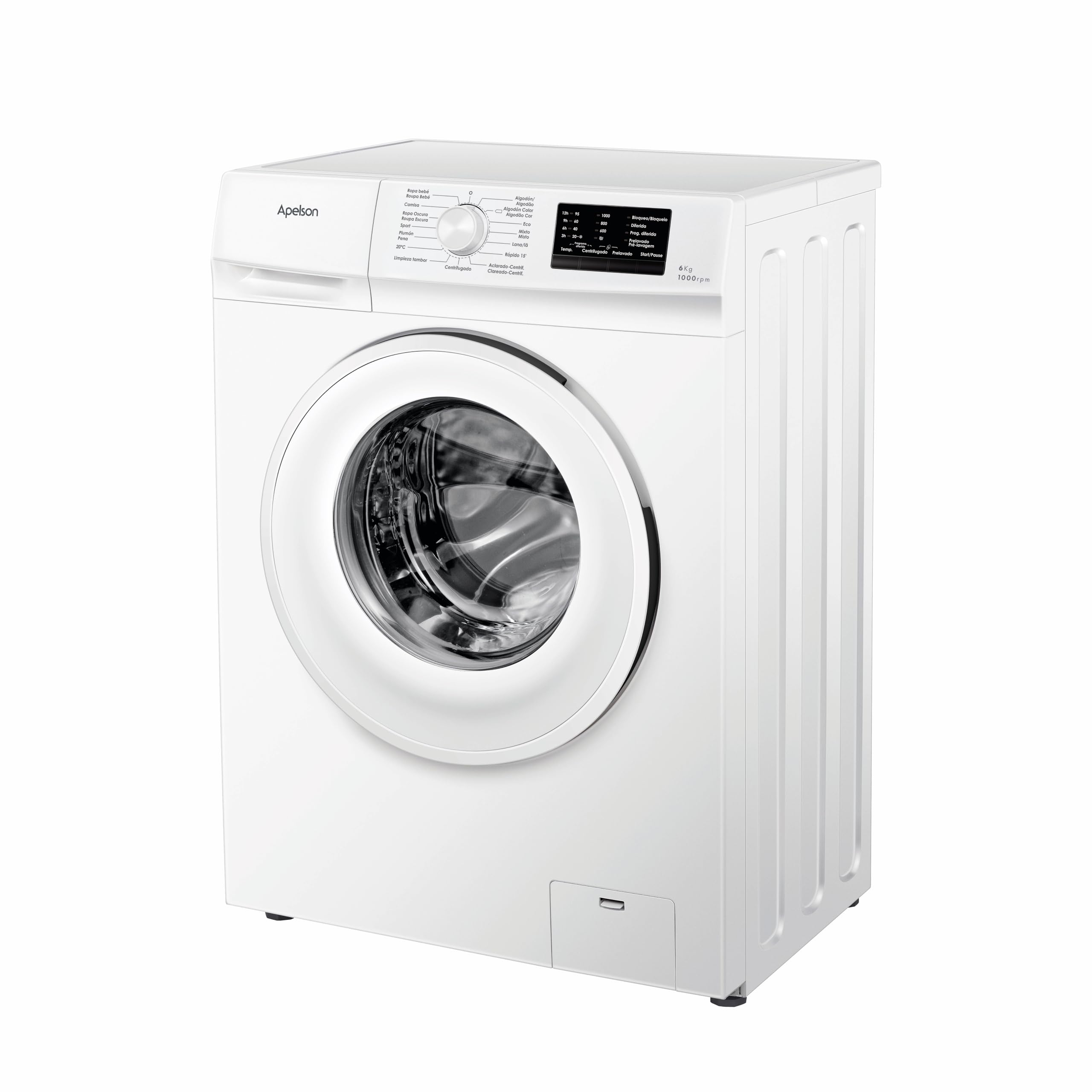 Apelson Lavadora de Carga Frontal AWM 6000 WH, 6 kg, 1000 rpm, 15 Programas de Lavado, Inicio Diferido hasta 12 h, Programas Rápido 15 min y Bebé, Libre Instalación, Color Blanco