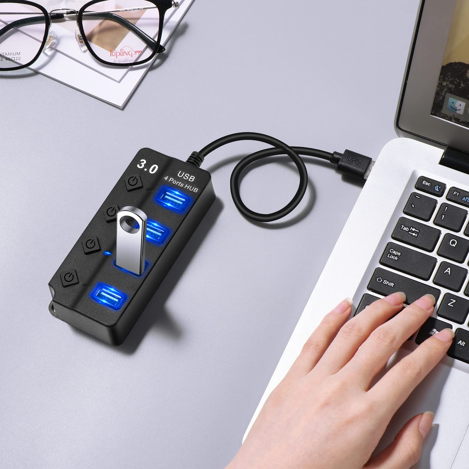 Hoppac Hub USB 3.0 i 2.0, 1 Port USB 3.0 i 3 Porte USB 2.0, Adapator z Lampką LED
