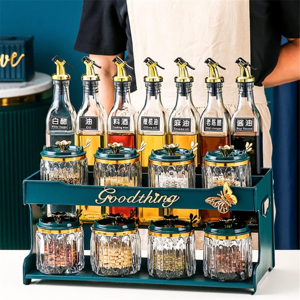 Glass Seasoning Jar Salt and Sugar Oil And Vinegar Bottles Bowl Bbq Spice Rack Organizer Kitchen Tools